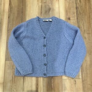 Vintage Pres de Chamonix V-Neck Oversized Knit Cardigan Sweater Icy Blue M